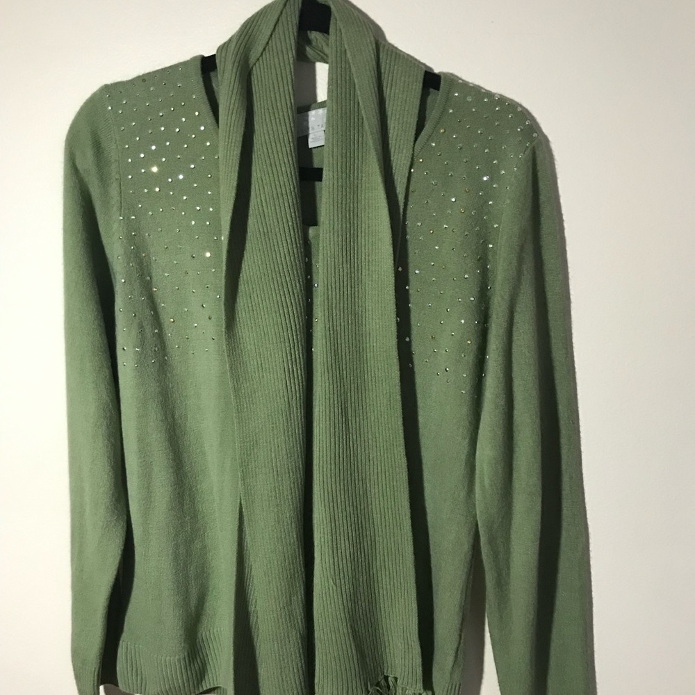 Carolyn Taylor- Large Sage Sweater with silver and gold rhinestone